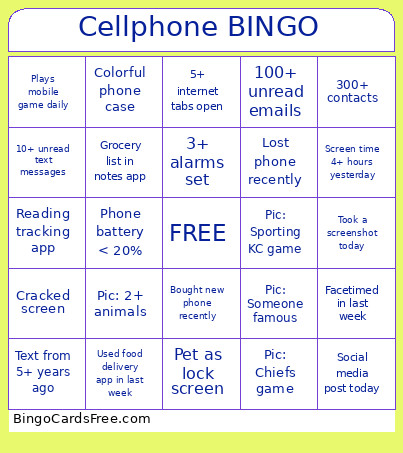 Cellphone Bingo Card