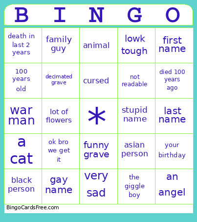 Cemetery Bingo Card