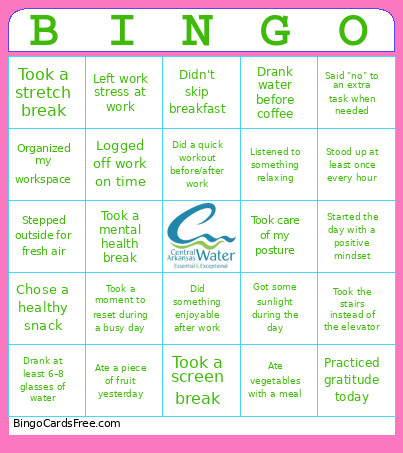 Central Arkansas Water Bingo Card