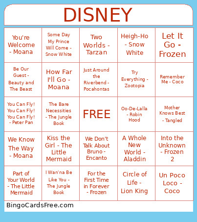 Central Backpacker Disney Round Bingo Card