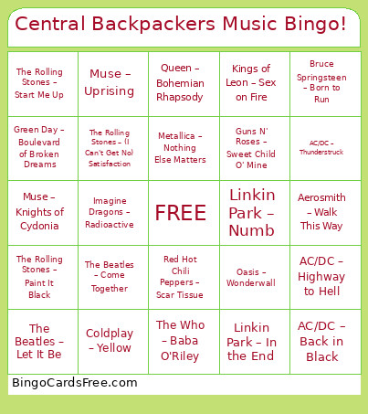 Central Backpackers Music ! Bingo Card