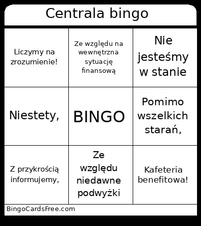 Centrala Bingo Card