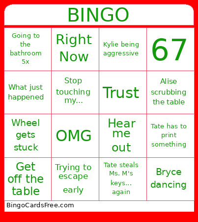 Ceramics Bingo Card