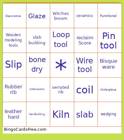 Ceramics Bingo Card