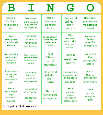 CERT Ice Breakers Bingo Card