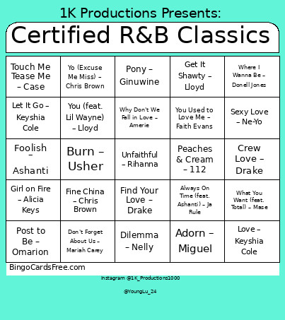 Certified R&B Classics Bingo Card 2