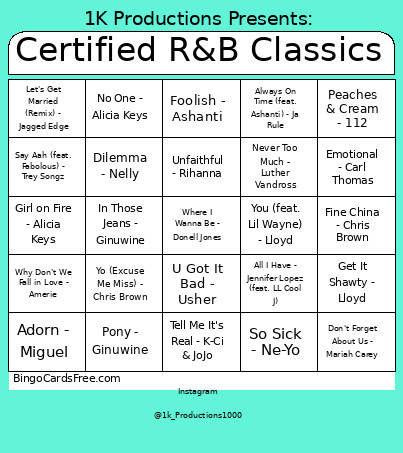 Certified R&B Classics Bingo Card