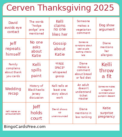 Cerven Thanksgiving 2025 Bingo Card 2
