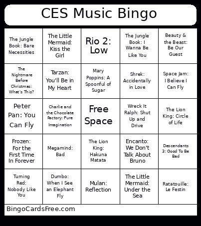 CES Music Bingo Card