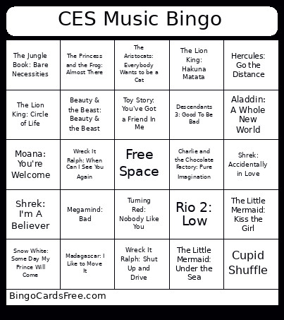 CES Music Bingo Card