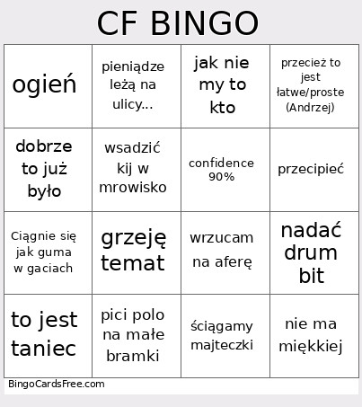 CF Bingo Card