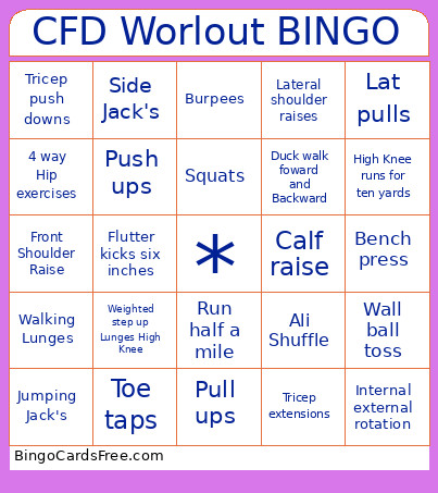CFD Worlout Bingo Card