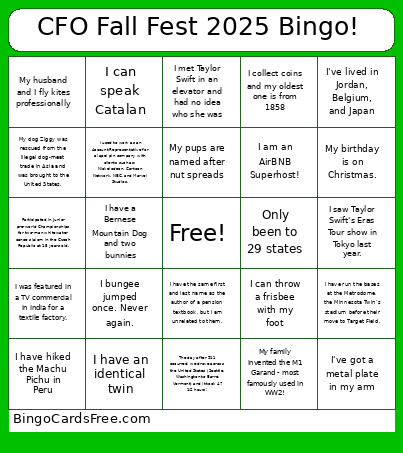 CFO Fall Fest 2025 ! Bingo Card