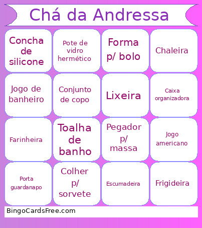 Chá Da Andressa Bingo Card