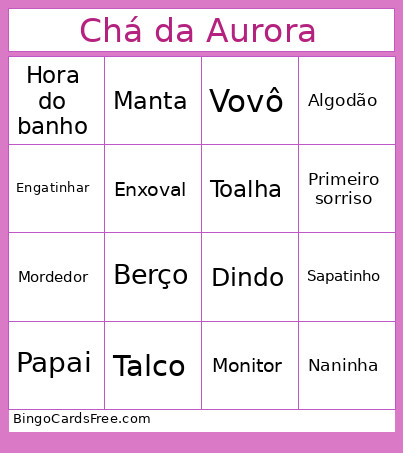 Chá Da Aurora Bingo Card