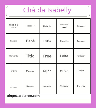 Chá Da Isabelly Bingo Card