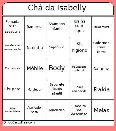 Chá Da Isabelly Bingo Card