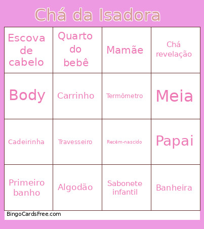 Chá Da Isadora Bingo Card