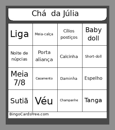 Chá Da Júlia Bingo Card