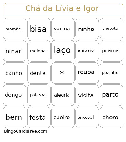 Chá Da Lívia E Igor Bingo Card