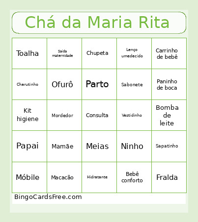Chá Da Maria Rita Bingo Card 2