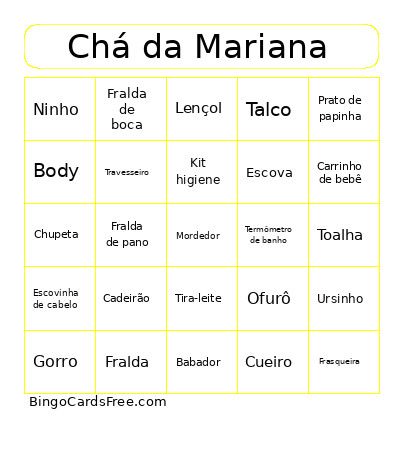 Chá Da Maria Rita Bingo Card