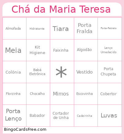 Chá Da Maria Teresa Bingo Card
