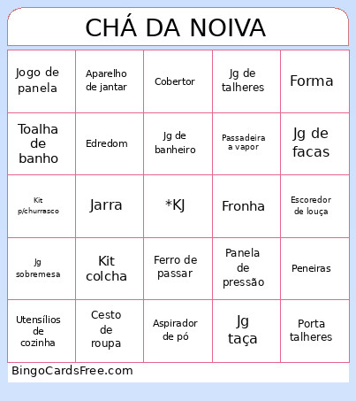 Chá Da Noiva Bingo Card