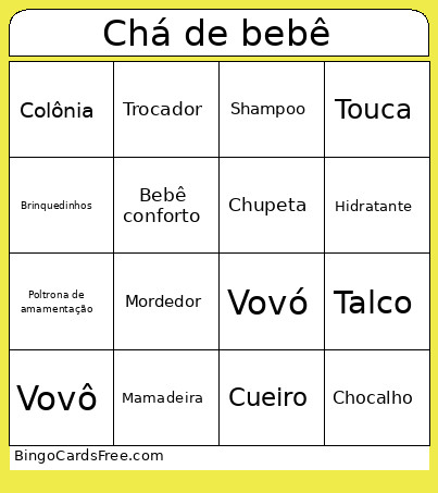 Chá De Bebê Bingo Card 2