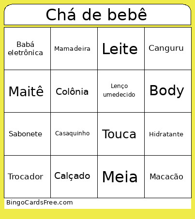 Chá De Bebê Bingo Card