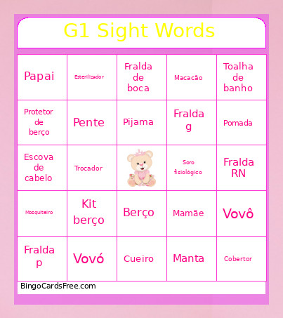 Chá De Bebê Bingo Card