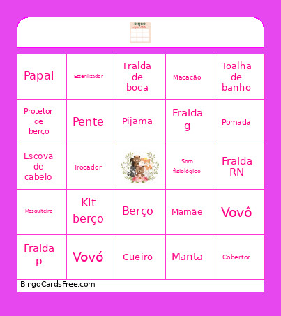 Chá De Bebê Bingo Card