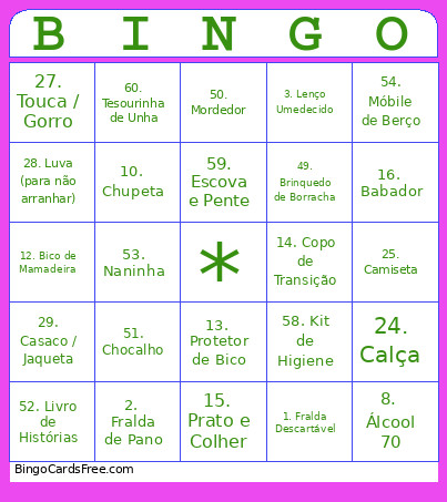 Chá De Bebê Bingo Card