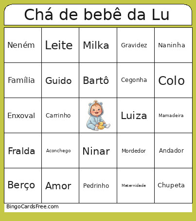 Chá De Bebê Da Lu - Pedrinho Bingo Card