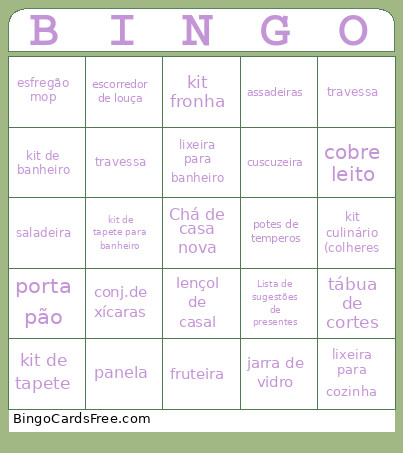 Chá De Casa Nova Bingo Card