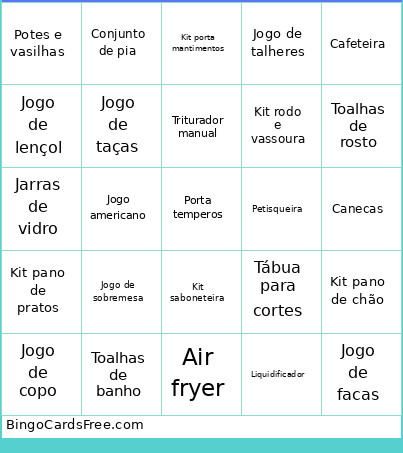 Chá De Casa Nova Bingo Card