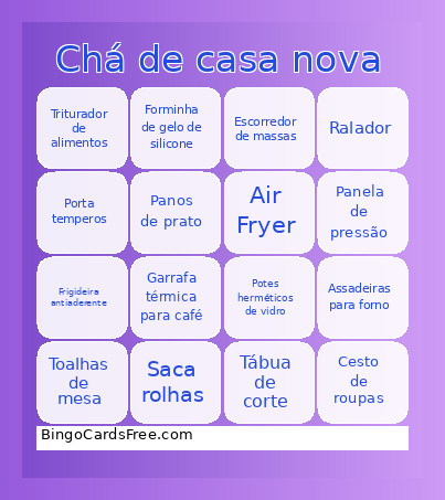 Chá De Casa Nova Bingo Card