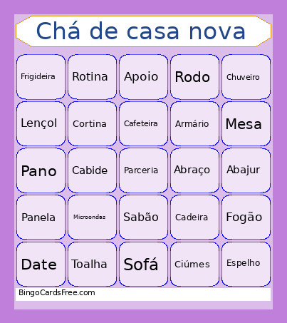 Chá De Casa Nova Bingo Card