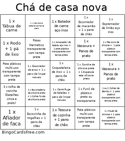 Chá De Casa Nova Bingo Card