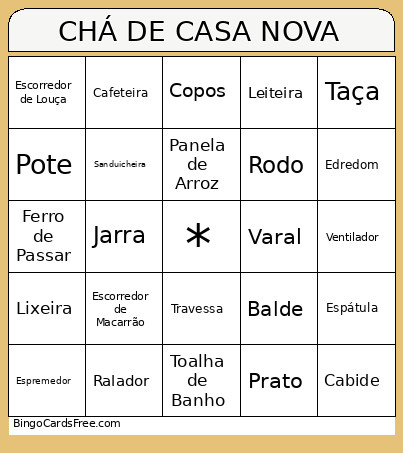 CHÁ DE CASA NOVA Bingo Card