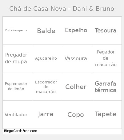 Chá De Casa Nova - Dani & Bruno Bingo Card