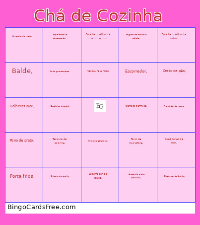 Chá De Cozinha Bingo Card