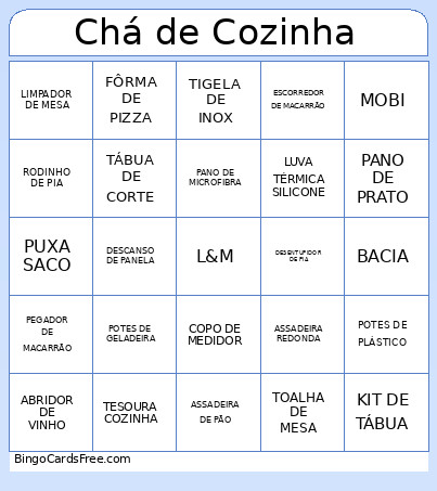 Chá De Cozinha Bingo Card