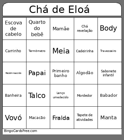 Chá De Eloá Bingo Card