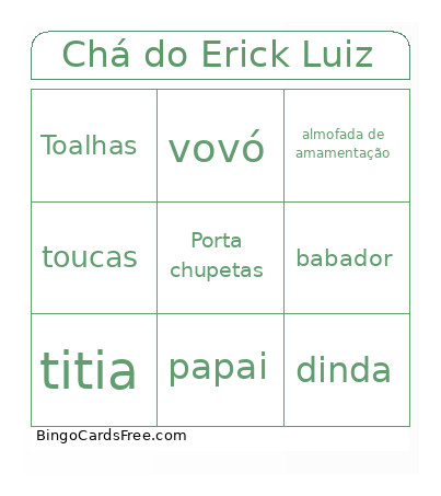 Chá De Fralda Do Erick Bingo Card