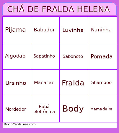 CHÁ DE FRALDA HELENA Bingo Card