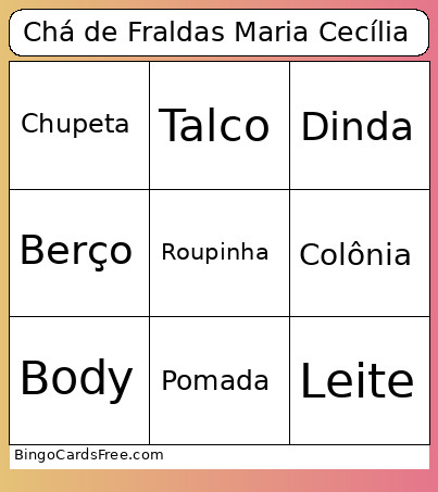 Chá De Fraldas Maria Cecília Bingo Card