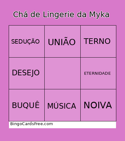 Chá De Lingerie Da Myka Bingo Card