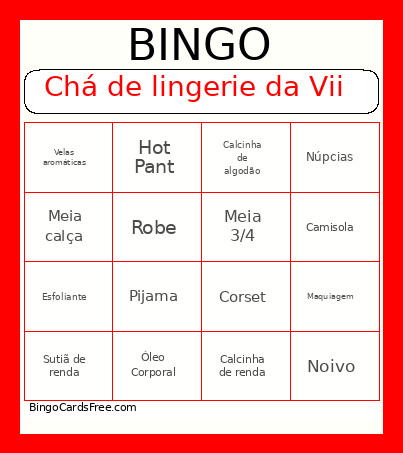 Chá De Lingerie Da Vii Bingo Card