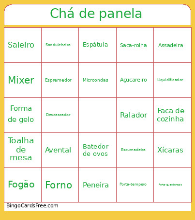 Chá De Panela Bingo Card